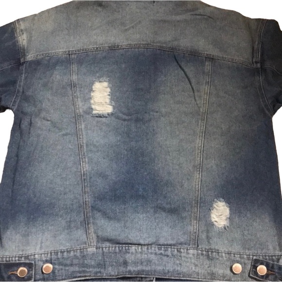 Forever 21 Long Line Distressed Denim Jacket Size S NWT - Picture 6 of 9